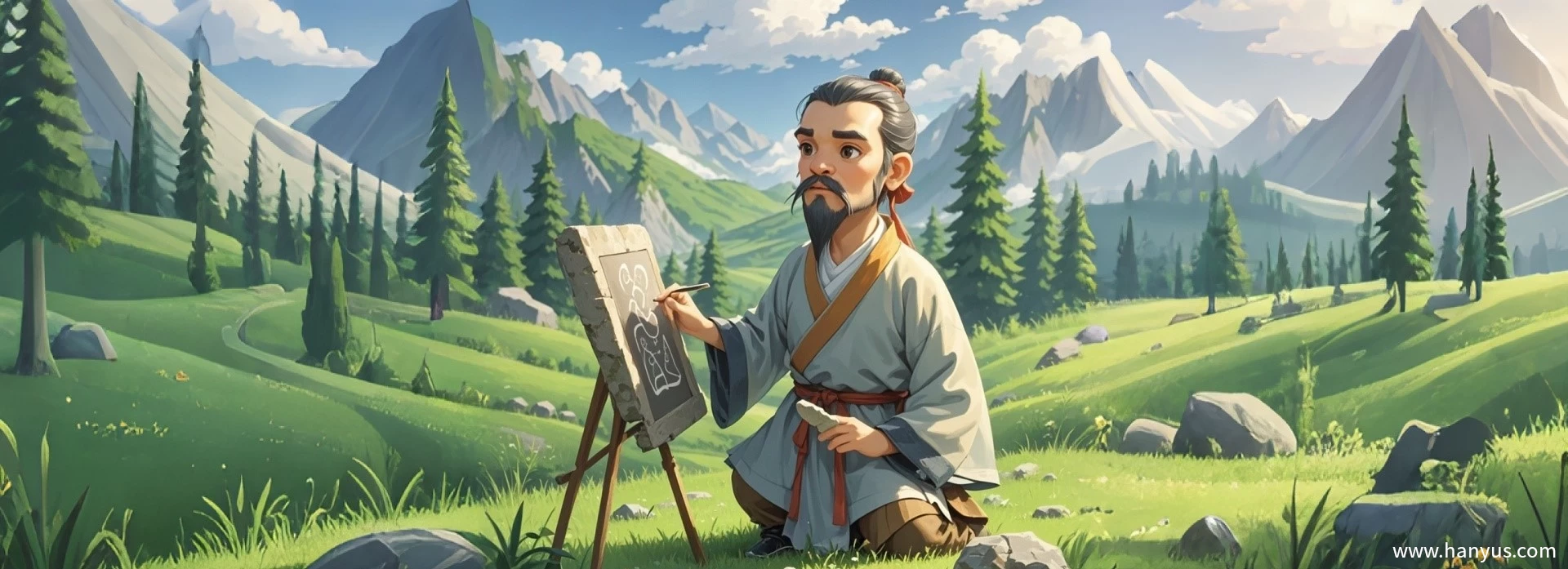 Cangjie four-eyed sage creating characters oracle bone inspiration